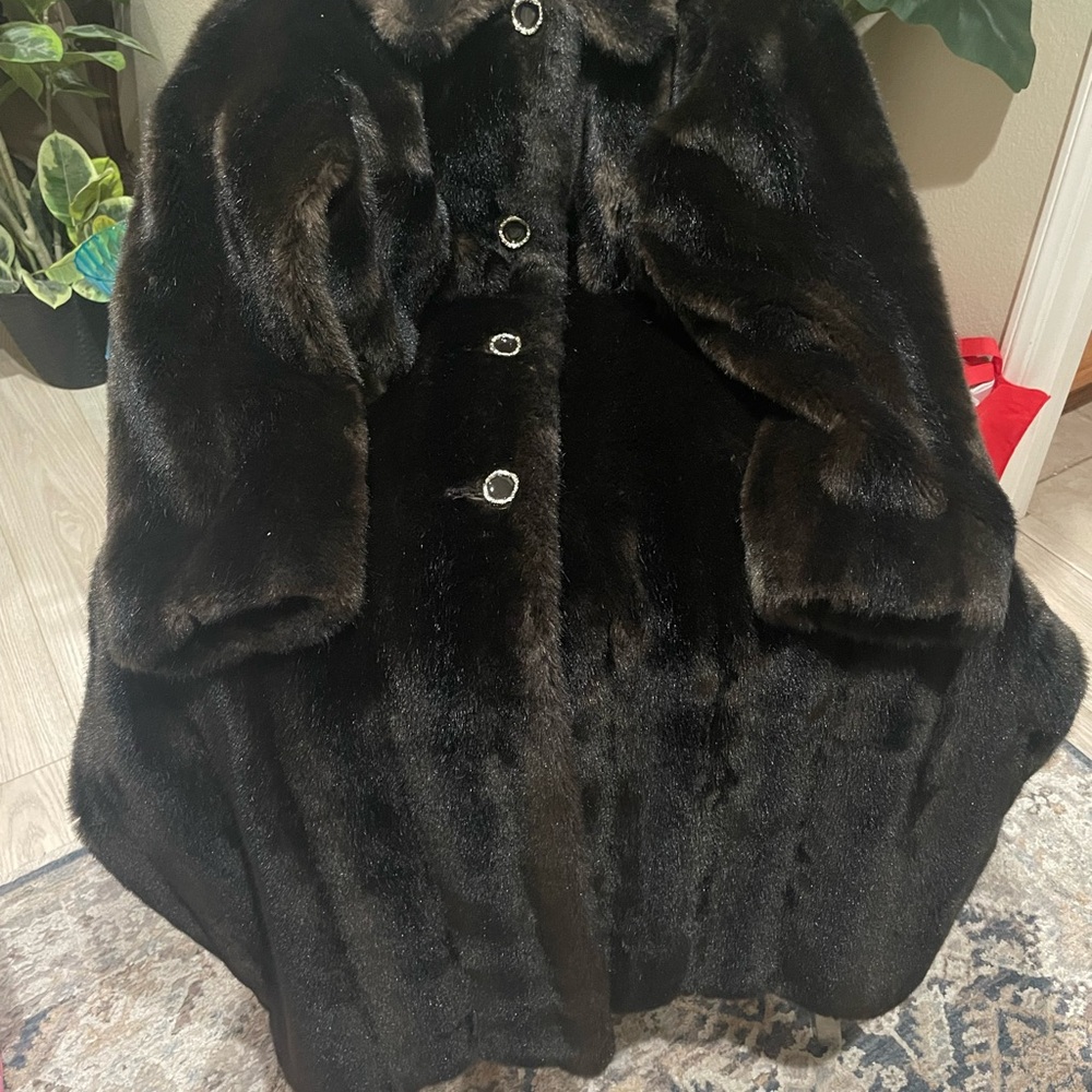 Mincara Russell Taylor Fur Faux Coat Brown women's Silk Lined ‎ sz L - Picture 7 of 8